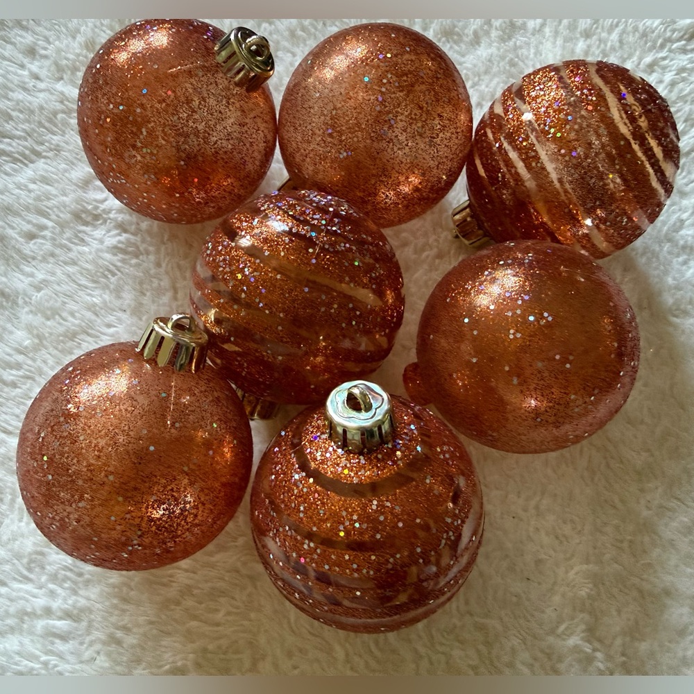 Festive Copper Glitter Holiday Ornament Set - 7-Pack